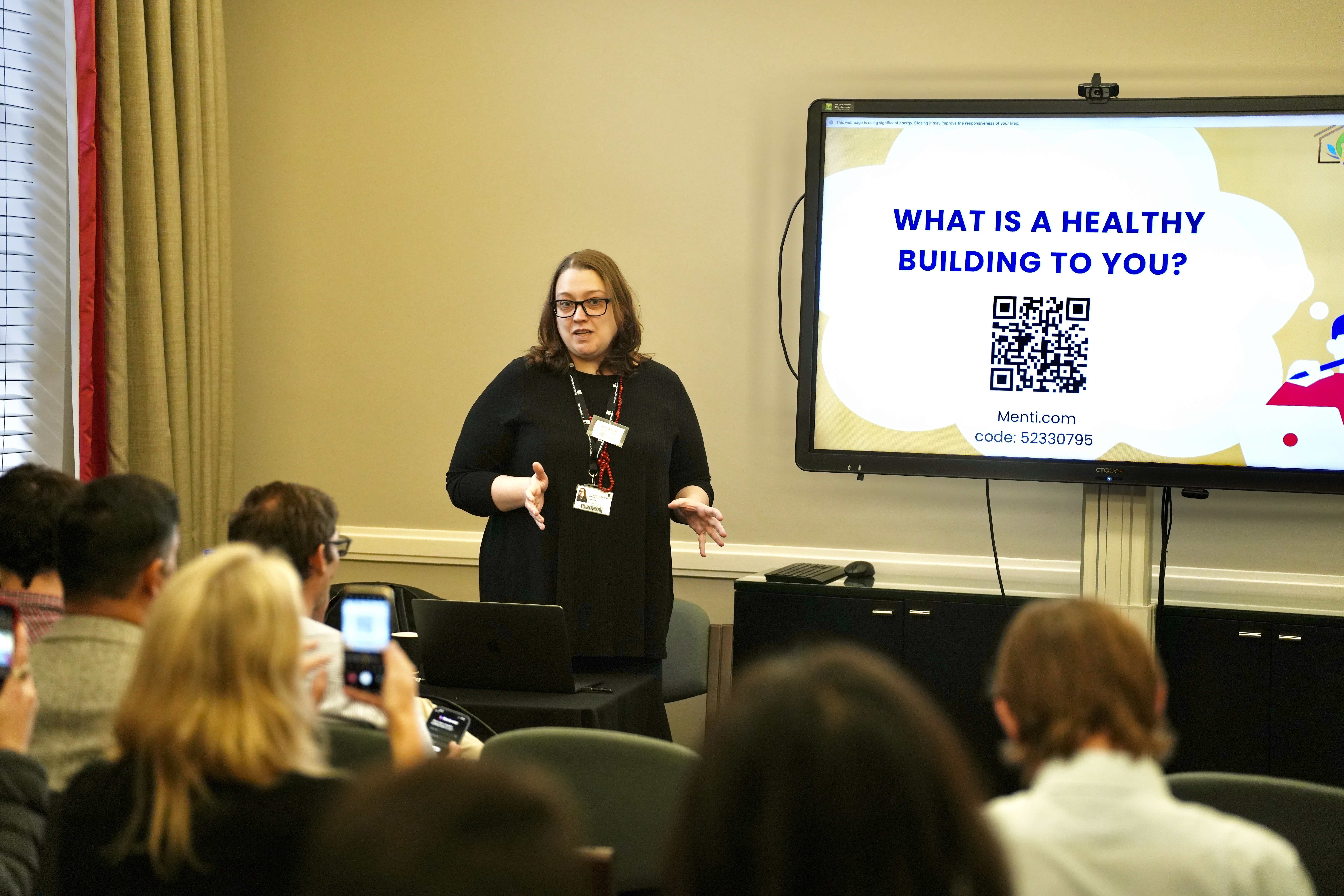 Irene Mussio presenting at launch event