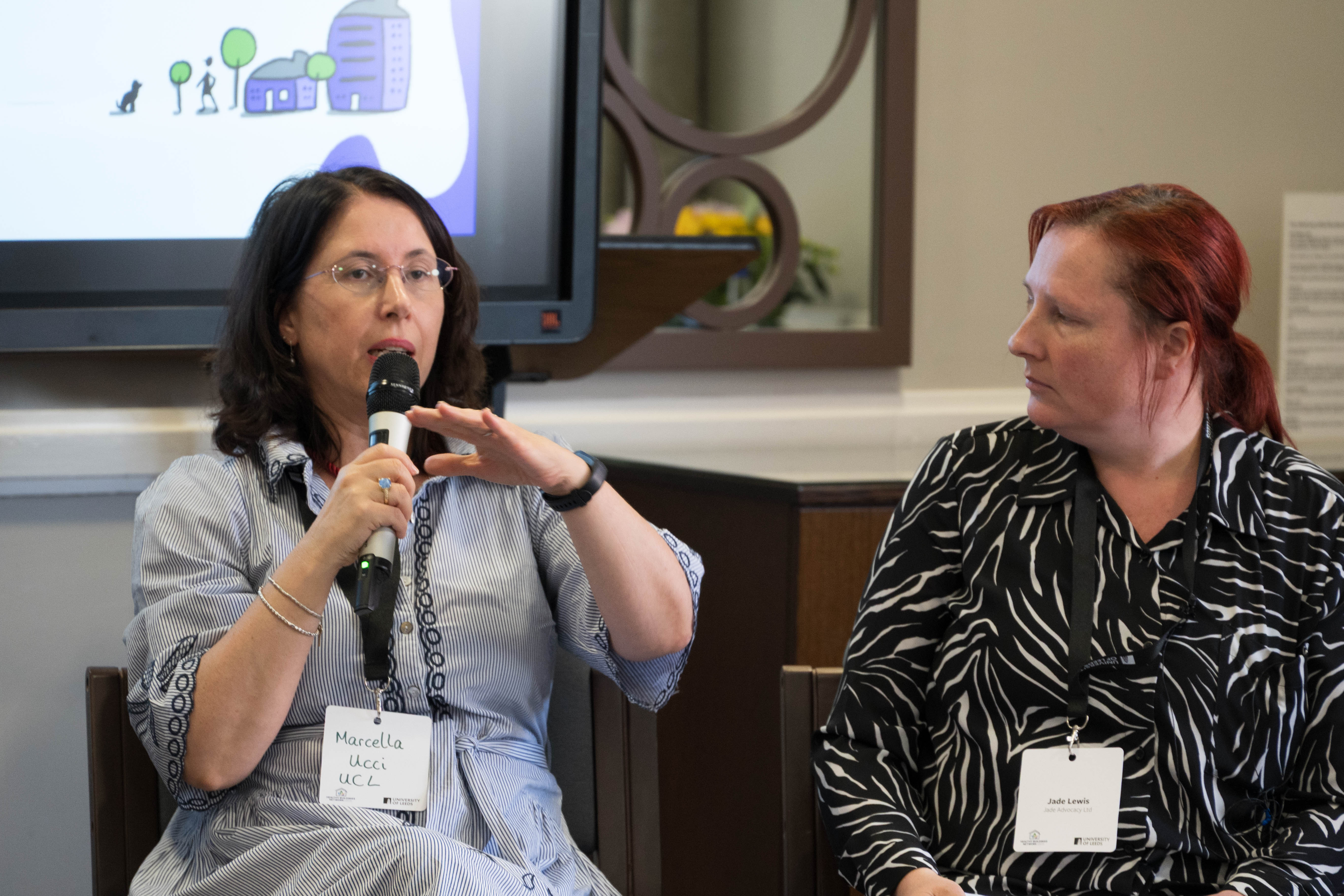 Marcella Ucci speaking at the panel — Jade Lewis listening