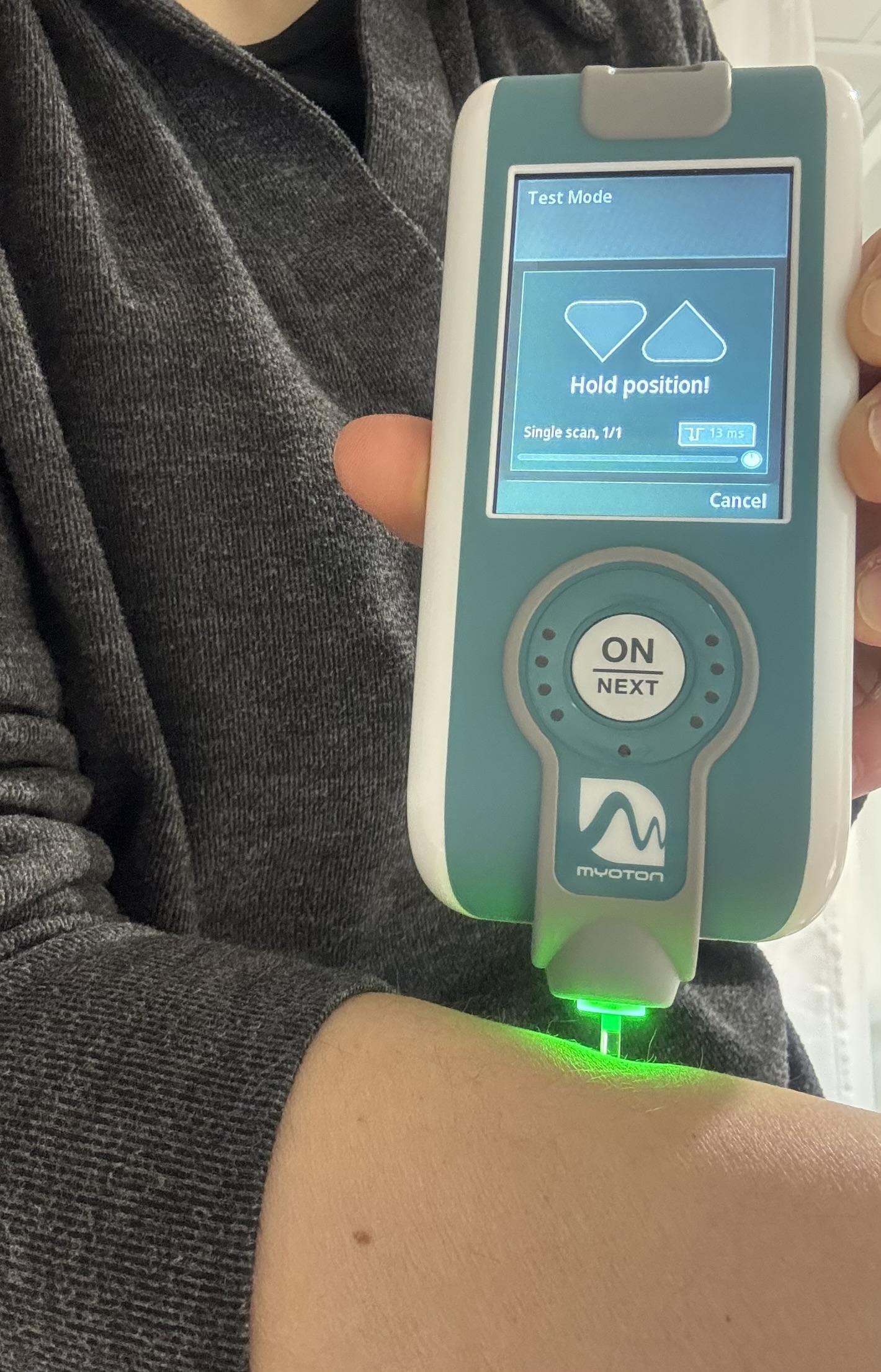 MyotonPRO device measuring muscle properties