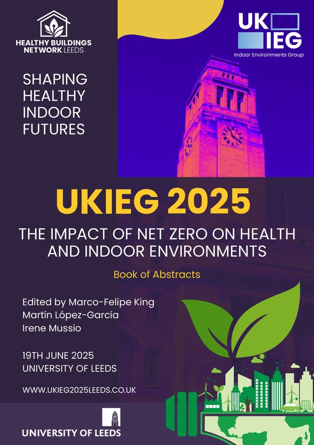 Cover of the UKIEG 2025 Book of Abstracts, showing a thermal image of the Parkinson Building clock tower
