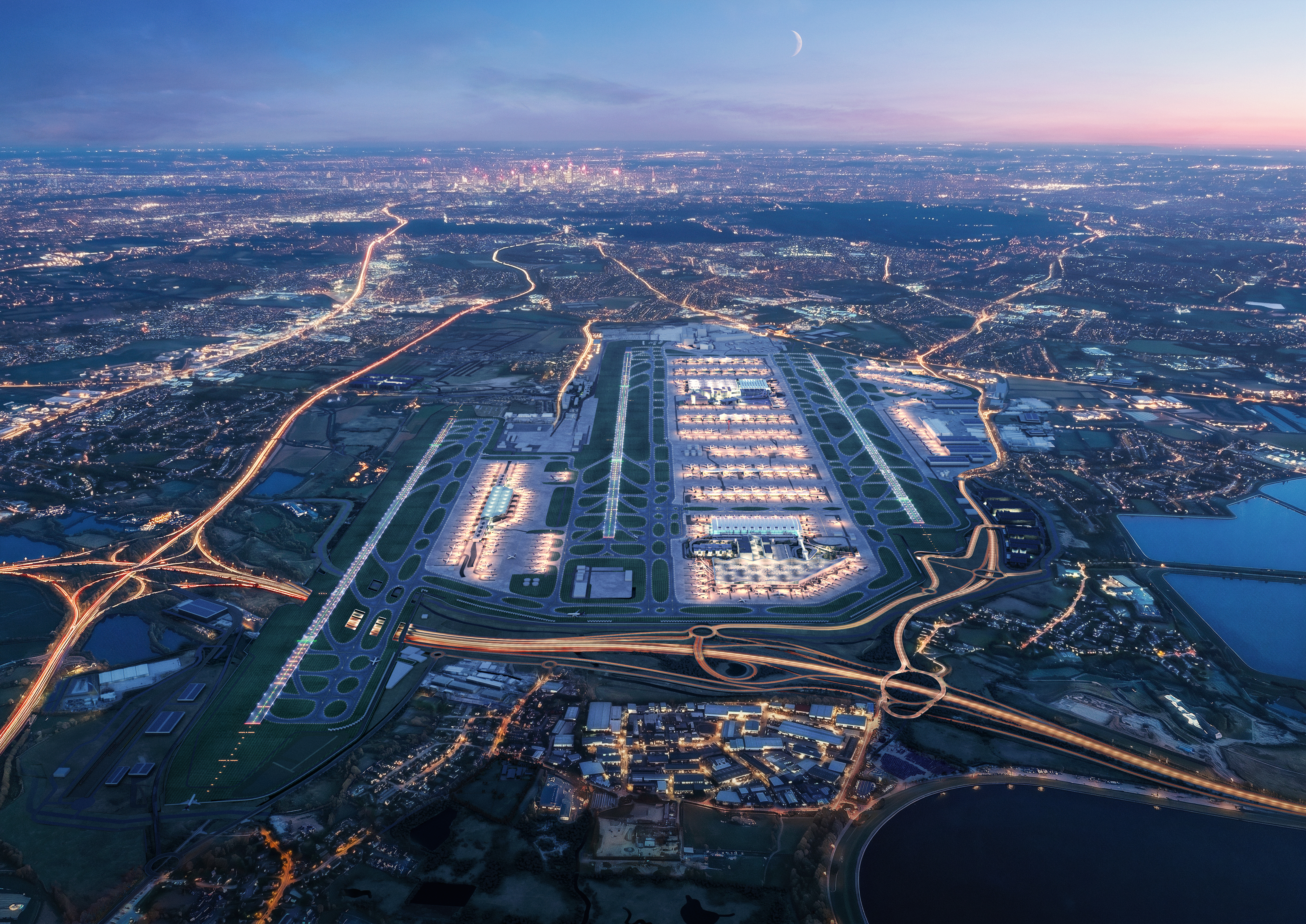 Heathrow Airport aerial night view